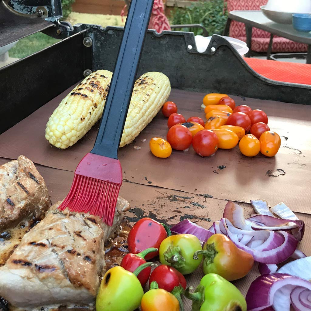Aoocan Copper Grill Mat Set Of 5 - Non-Stick Bbq Outdoor Grill, Copper Grilling Mats Reusable And Easy To Clean, Works On Electr